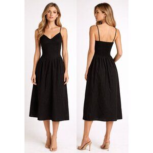 Christian Lacroix L V-neck Midi Length Dress Smocked Linen Washable Pockets NEW